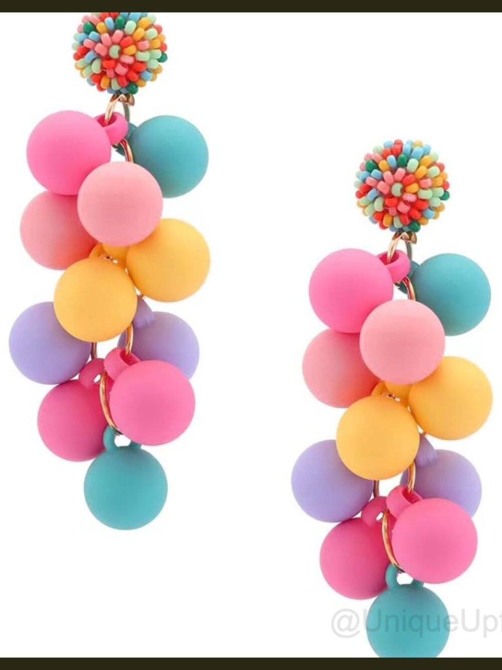 Acrylic Bead Dangle Drop Earrings Brass Statement Boho Jewelry Gift